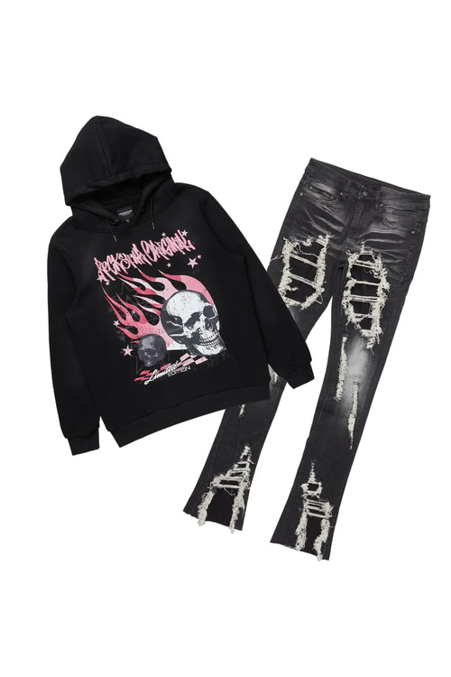 Anneso Black/Dark Grey Hoodie & Fateh Stacked Jean Bundle