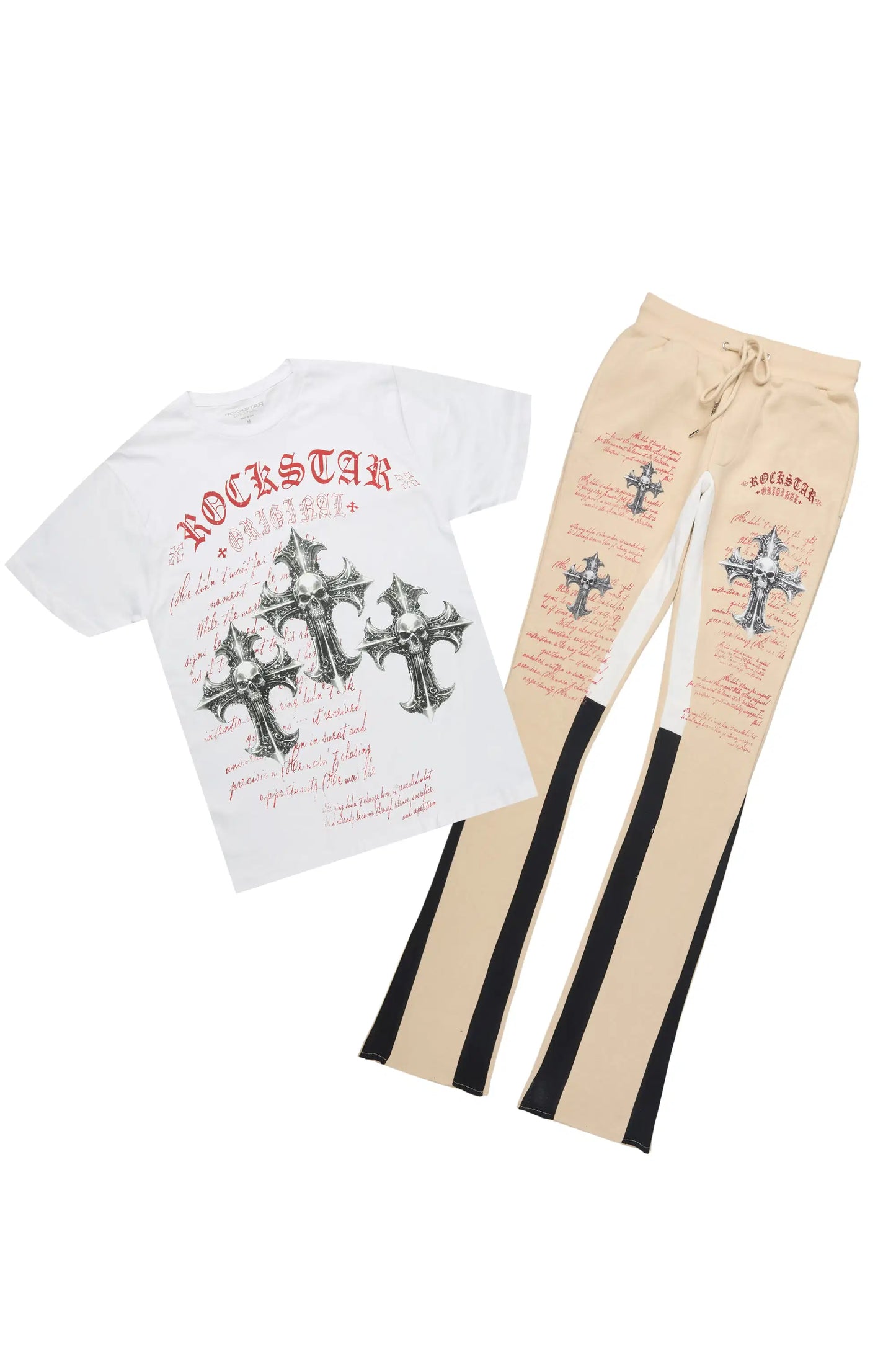 Bowman White/Beige T-Shirt/Relaxed Track Set