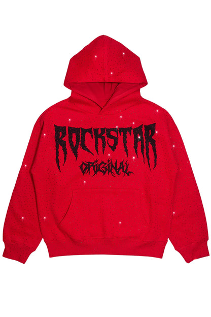 Andros Red Rhinestone Oversized Hoodie