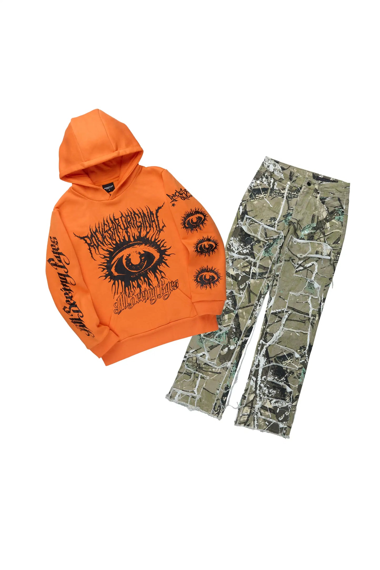 Boys All Eyes Orange Hoodie & Shake Tree Camo Stacked Jean Set