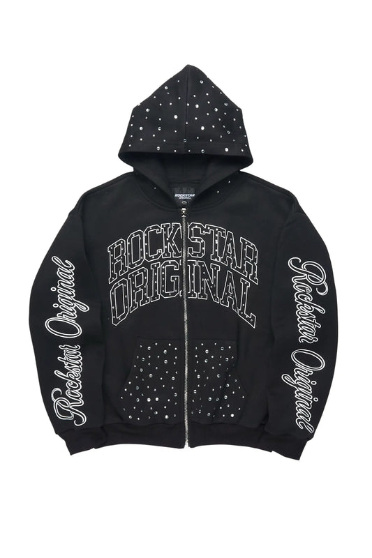 Boys Alvino Black Rhinestone Zip Up Hoodie
