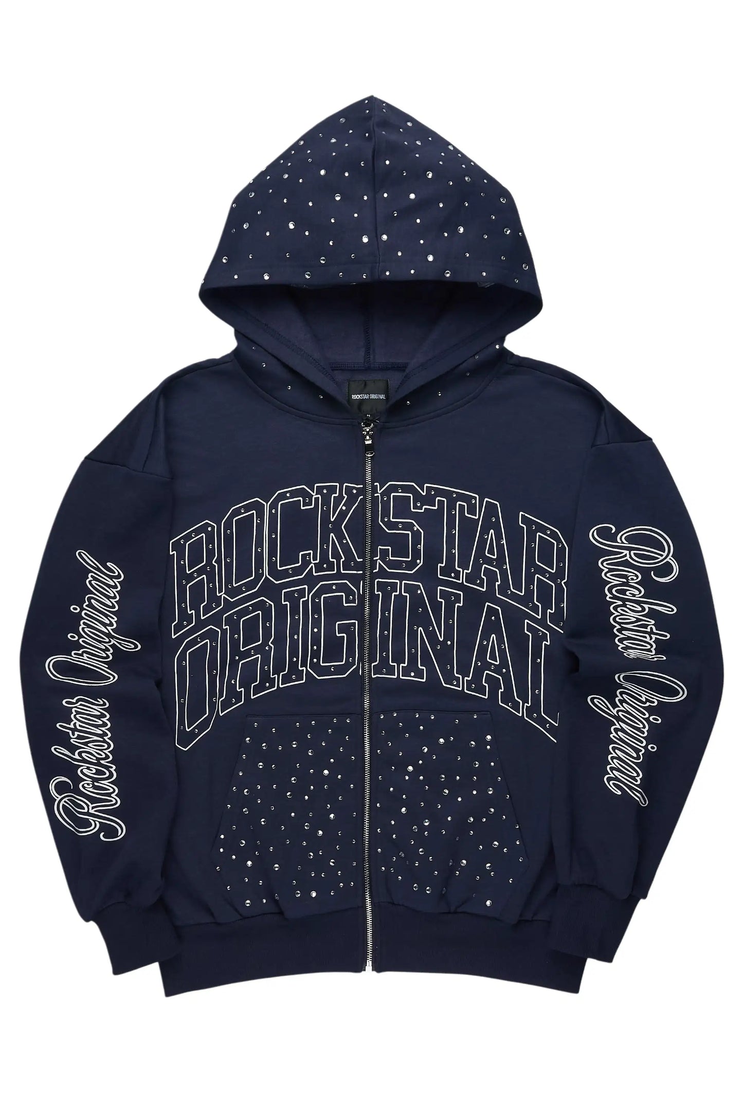Alvina Navy Rhinestone Zip Up Hoodie