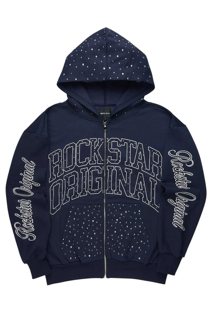 Alvina Navy Rhinestone Zip Up Hoodie