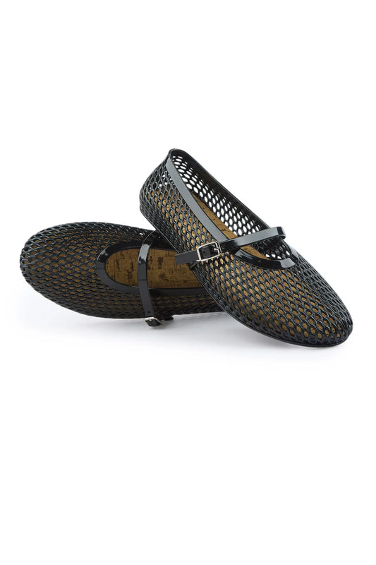 Anelis Black Jelly Mesh Ballet Flats