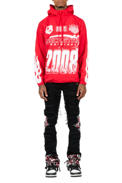 Amos Red/Black Windbreaker/Stacked Flare Jean