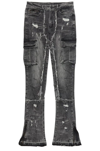 Aftermath Dark Grey Stacked Flare Jean