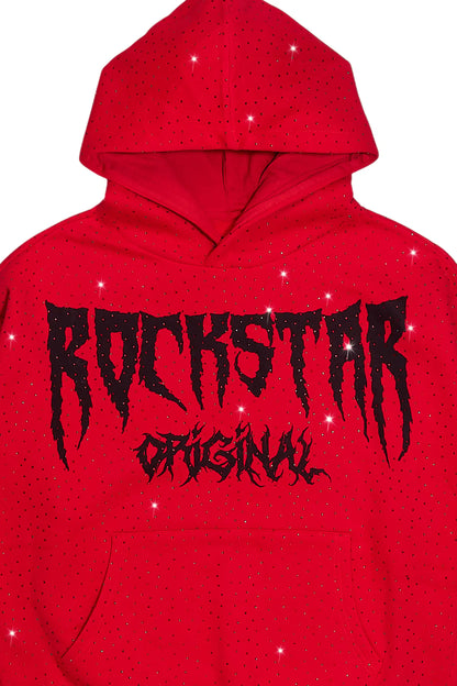 Andros Red Rhinestone Oversized Hoodie
