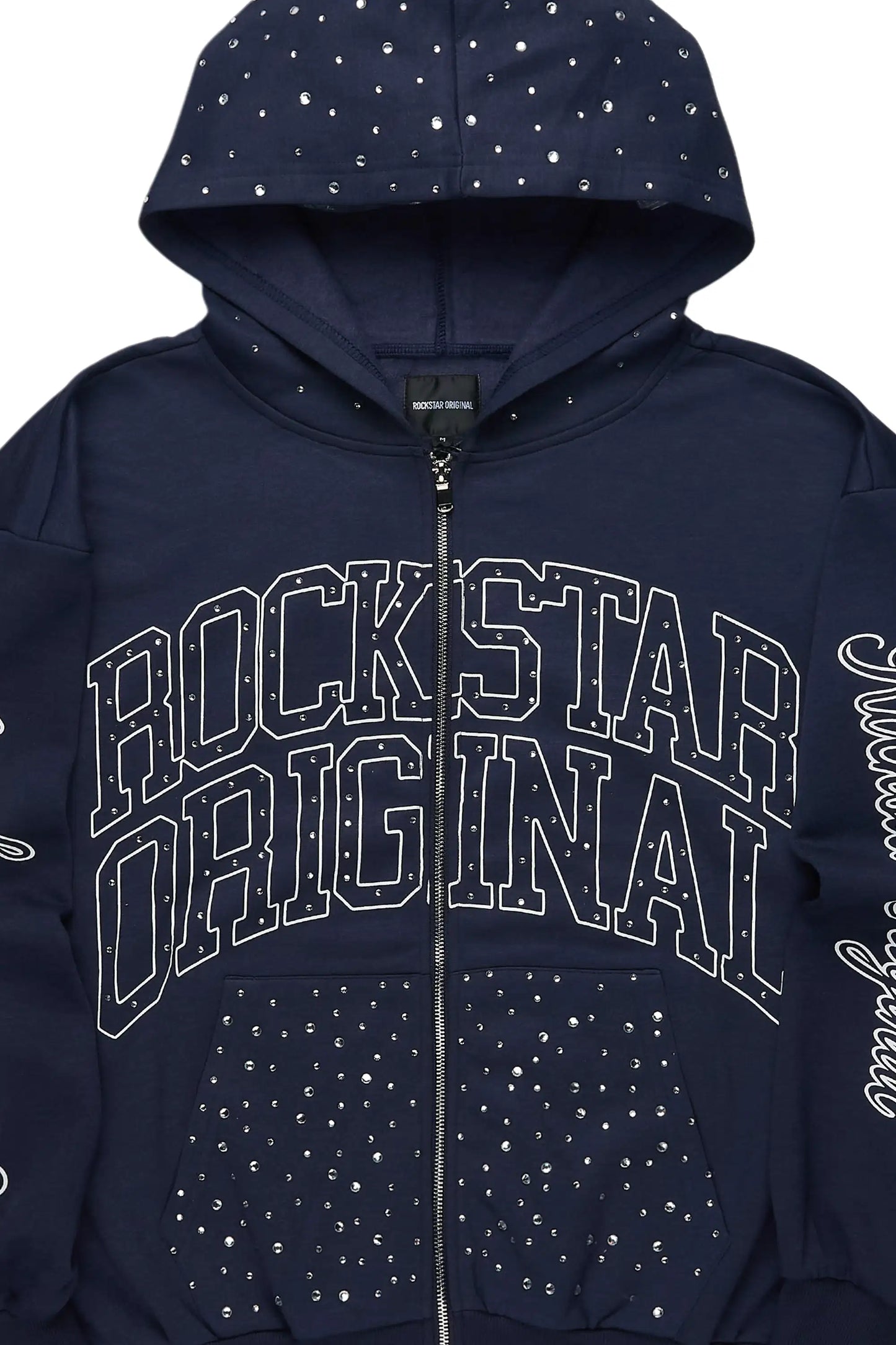 Alvina Navy Rhinestone Zip Up Hoodie