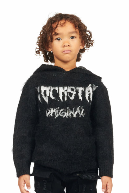 Boys Andros Black Graphic Knit Hoodie