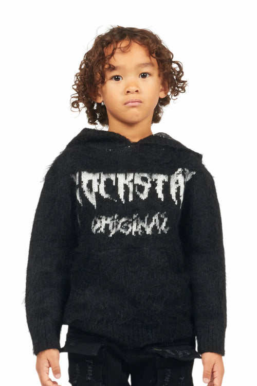 Boys Andros Black Graphic Knit Hoodie