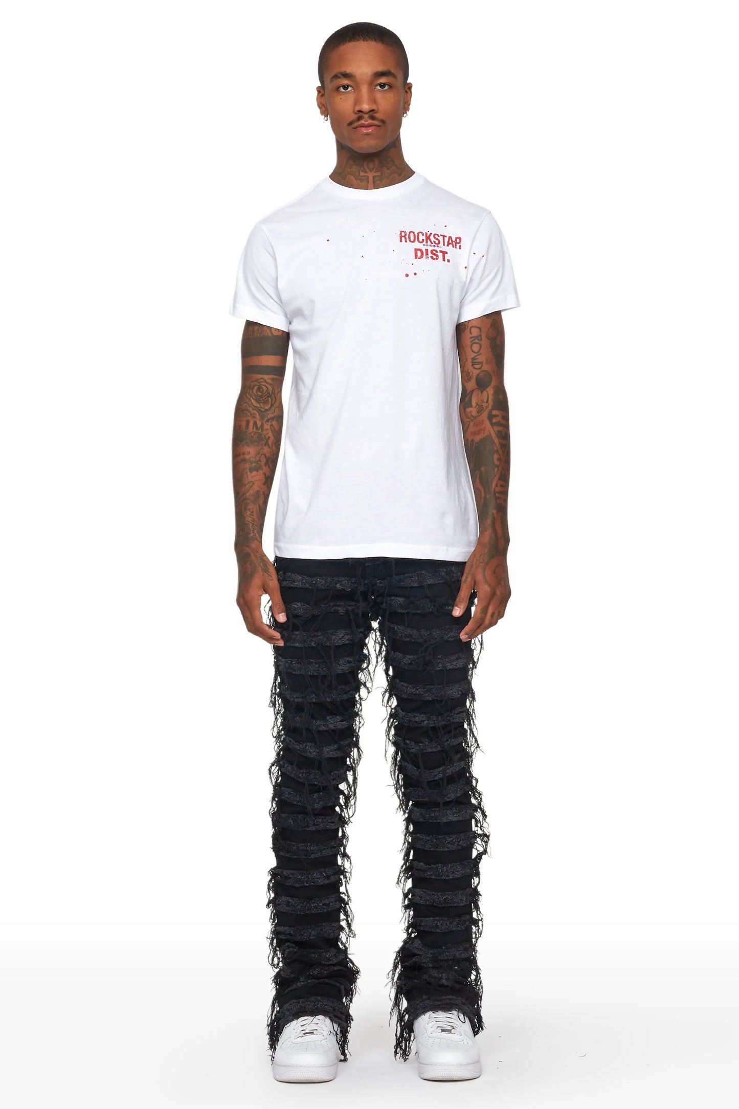 Ayan Black Distressed Stacked Flare Jeans