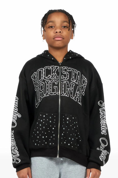 Boys Alvino Black Rhinestone Zip Up Hoodie