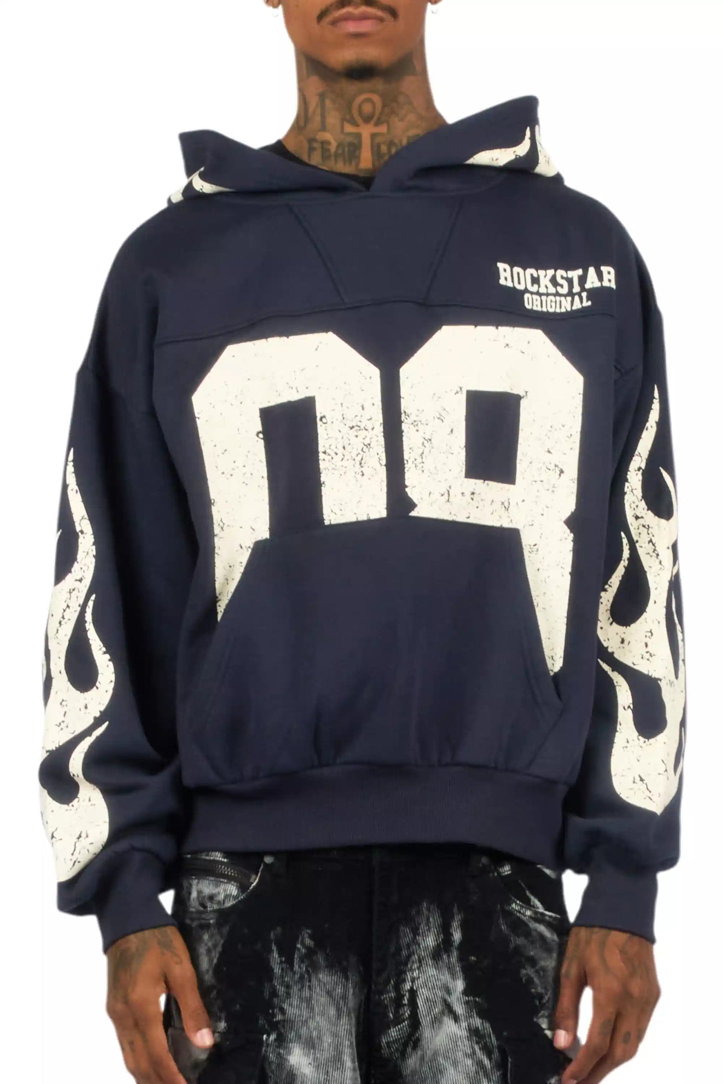 Aubin Navy Boxy Crop Hoodie
