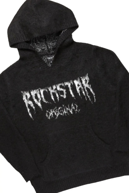 Boys Andros Black Mohair Hoodie/Stacked Flare Jean Set