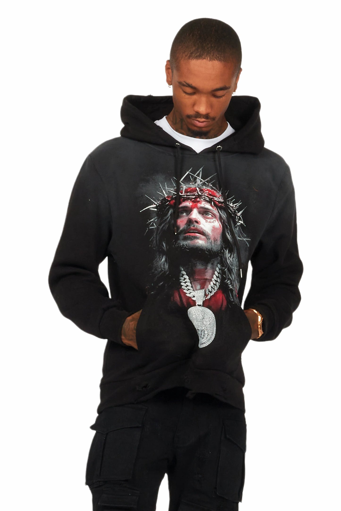 Amina Black Distressed Graphic Hoodie
