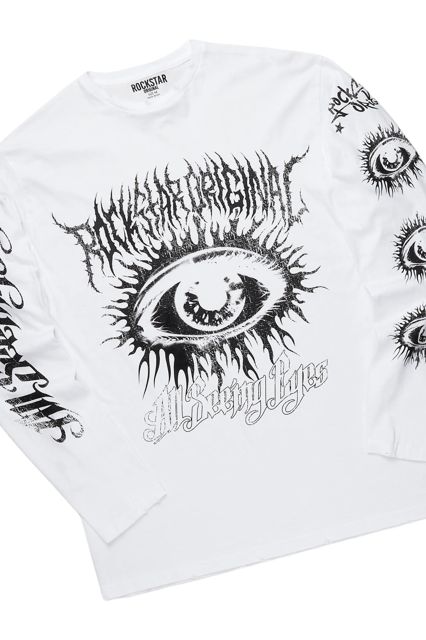 All Seeing Eyes White/Blue Long Sleeve T-Shirt/Stacked Flare Jean Set