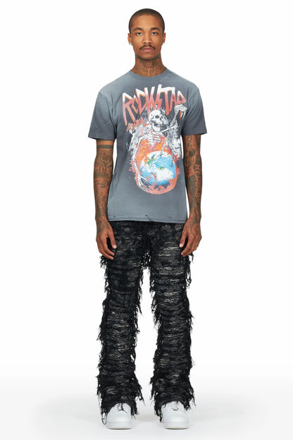 Bossko Black Stacked Flare Jean