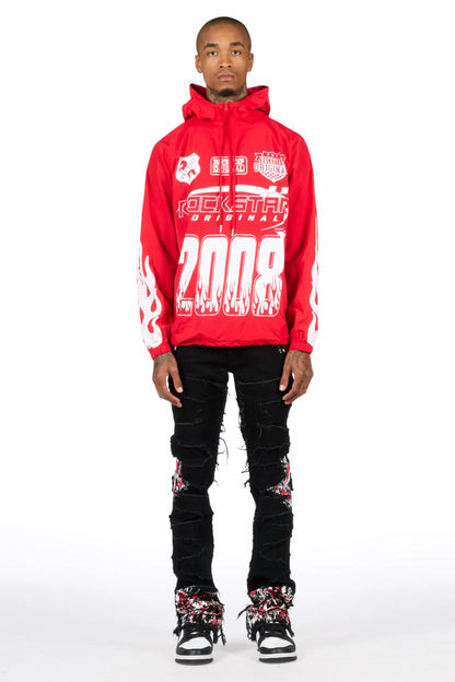 Amos Red/Black Windbreaker/Stacked Flare Jean