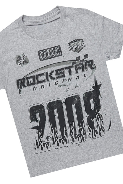 Boys Amos Heather Grey T-Shirt/Stacked Flare Jean Set