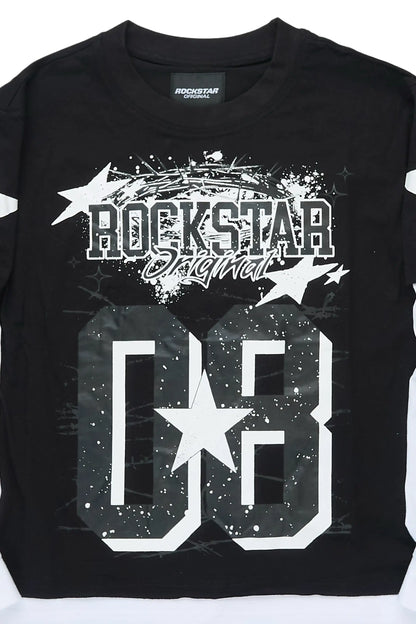 Boys Allstar Vintage Black/White Double Layer L/S Graphic T-Shirt