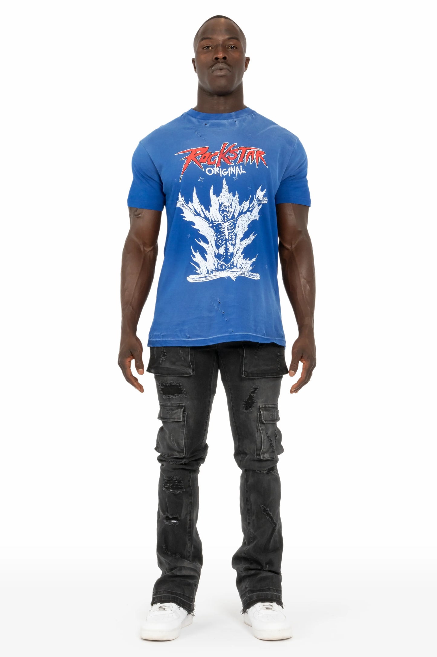 Adriel Grey Wash Cargo Stacked Flare Jean