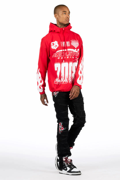Amos Red/Black Windbreaker/Stacked Flare Jean