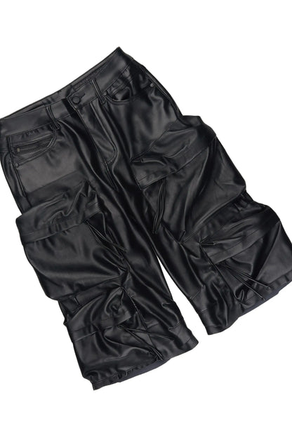 Ace Grey/Black Cut Sleeve Tee & Lenz Pu Leather Short Set