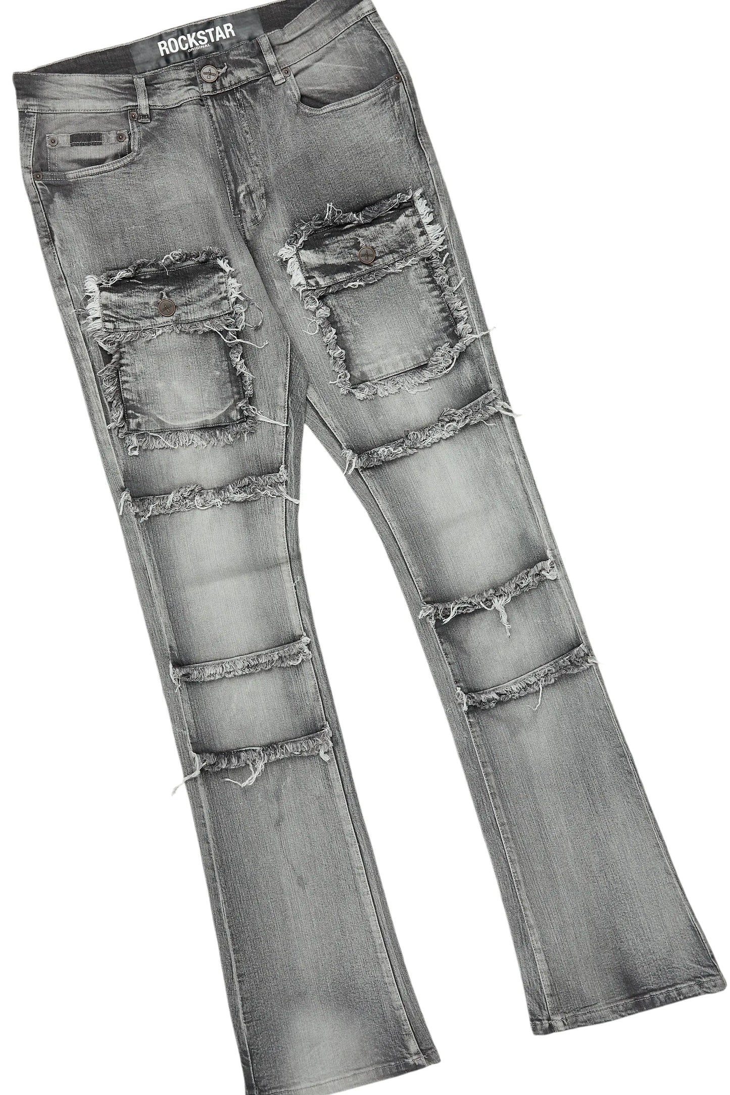All Seeing Eyes White/Grey Long Sleeve T-Shirt/Stacked Flare Cargo Jean Bundle