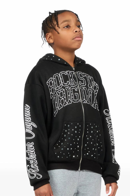 Boys Alvino Black Rhinestone Zip Up Hoodie