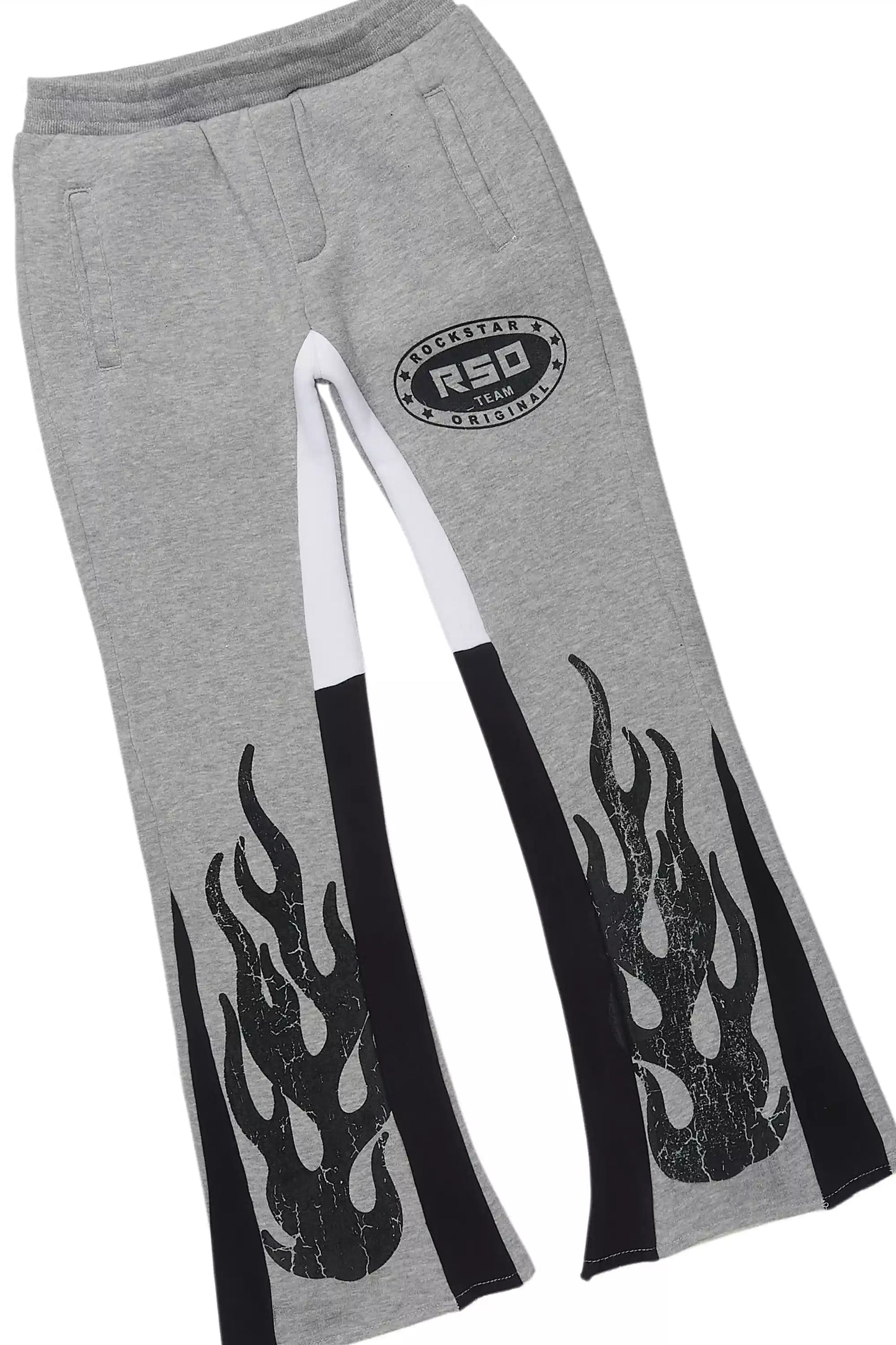 Boys Amos Grey/Black Hoodie/Stacked Flare Track Set