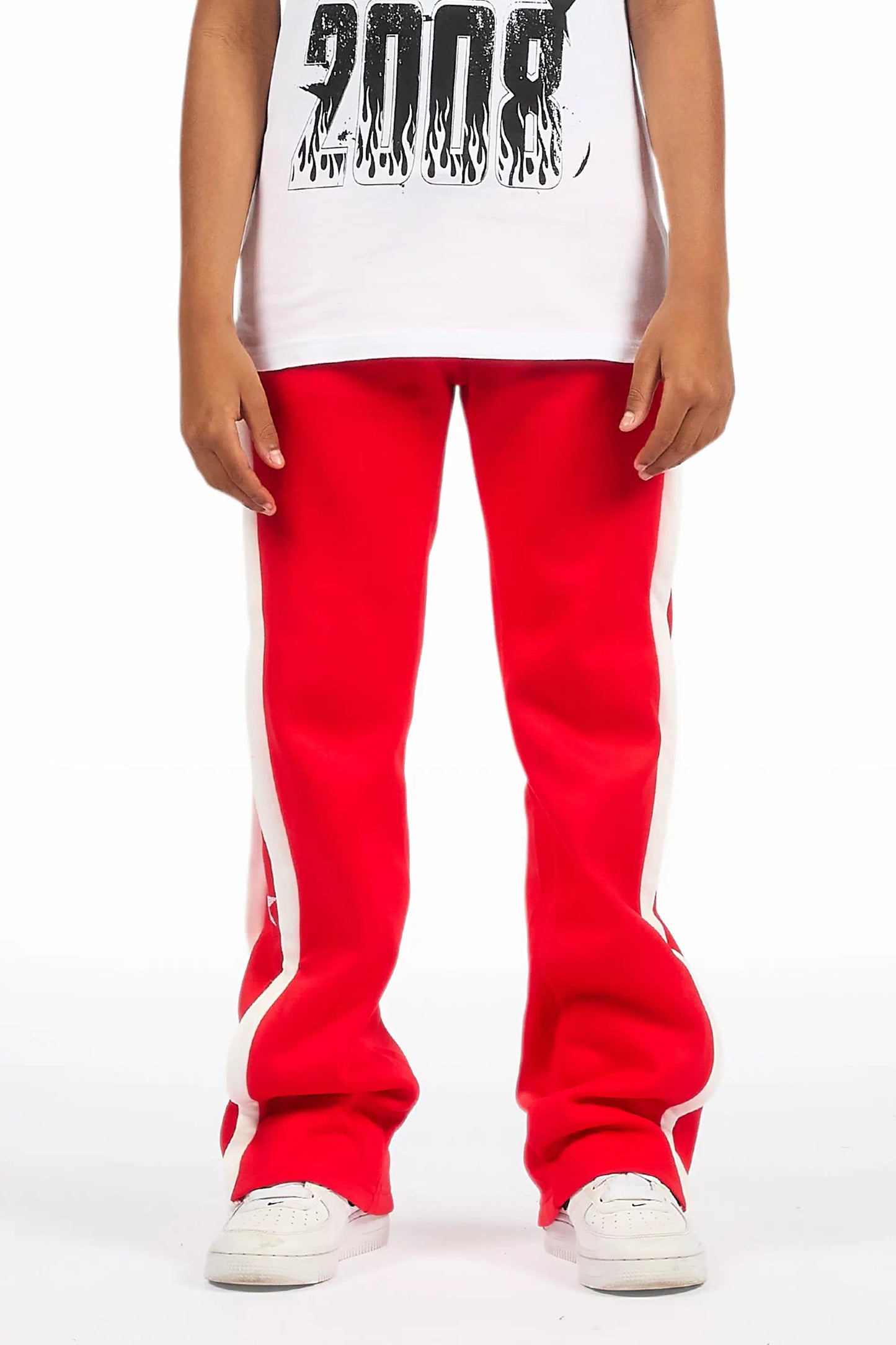 Boys Arkady Red Stacked Flare Track Pant