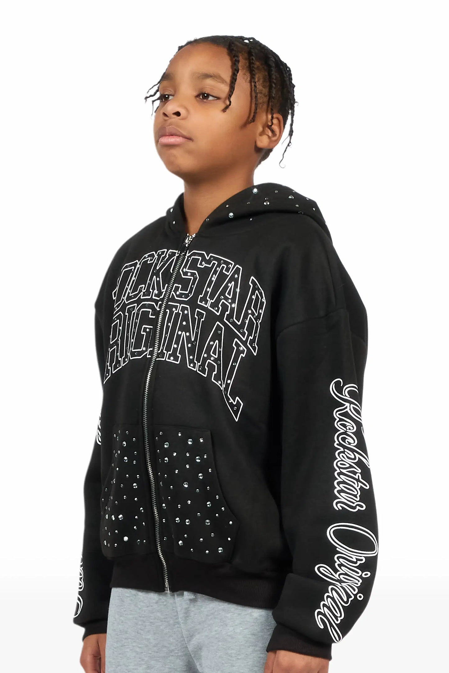 Boys Alvino Black Rhinestone Zip Up Hoodie