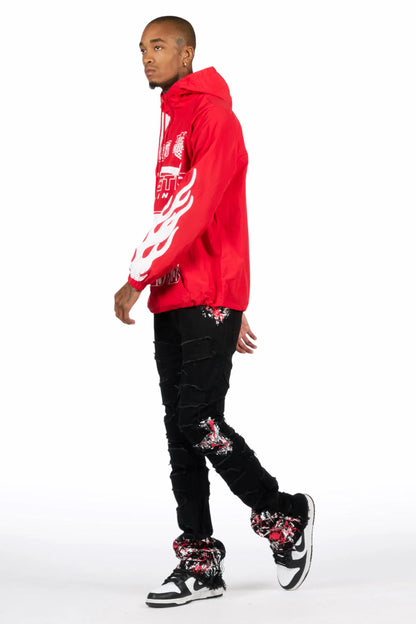 Amos Red/Black Windbreaker/Stacked Flare Jean