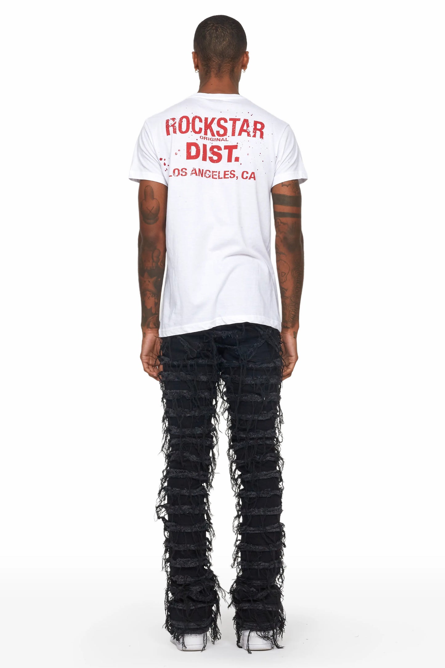 Ayan Black Distressed Stacked Flare Jeans
