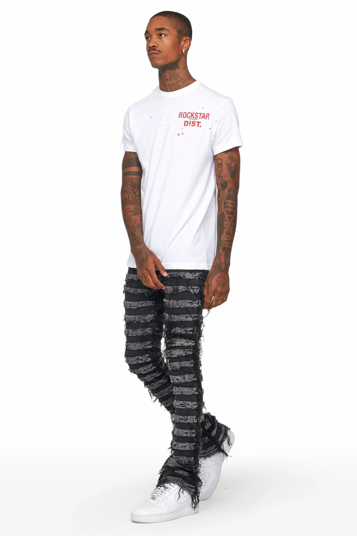 Ayan Dark Grey Distressed Stacked Flare Jeans
