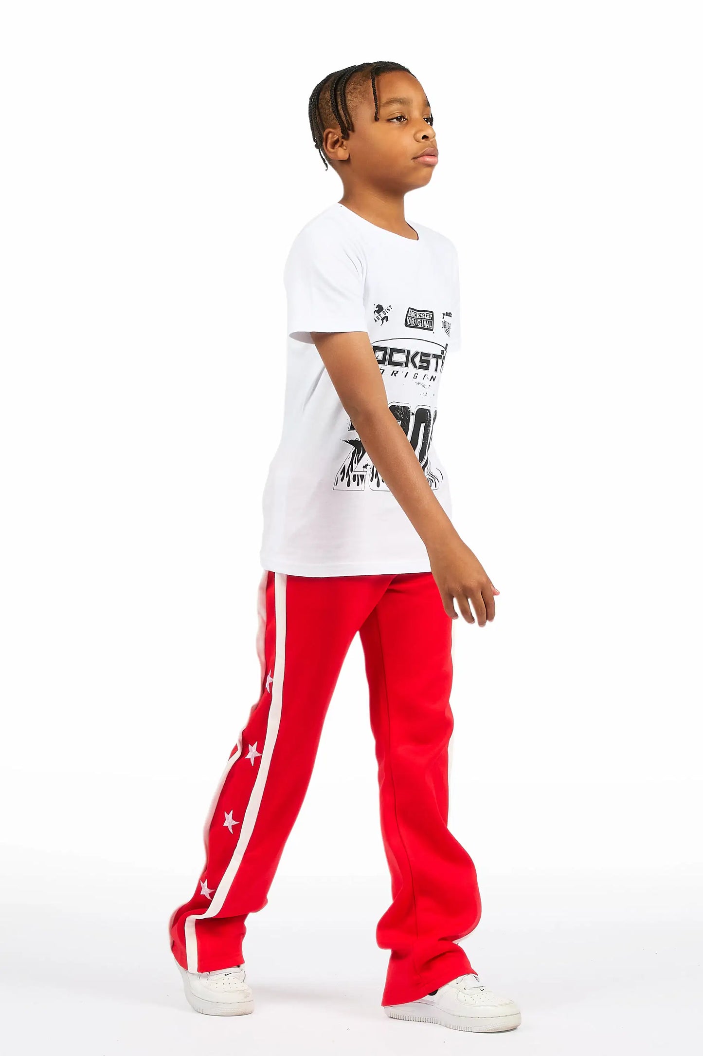 Boys Arkady Red Stacked Flare Track Pant