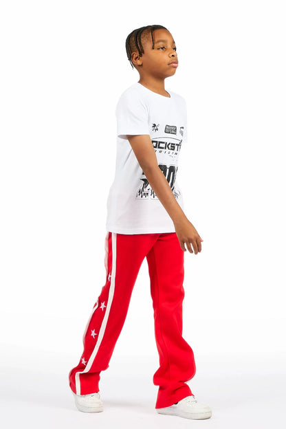 Boys Arkady Red Stacked Flare Track Pant