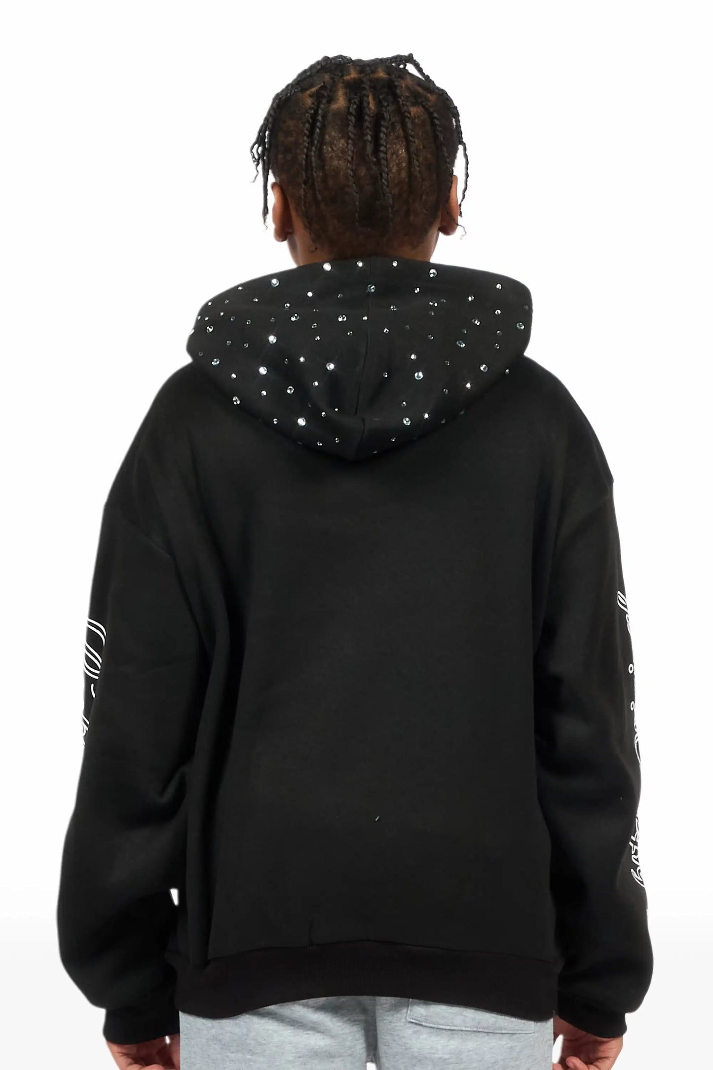 Boys Alvino Black Rhinestone Zip Up Hoodie
