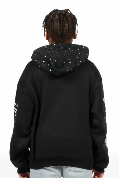 Boys Alvino Black Rhinestone Zip Up Hoodie