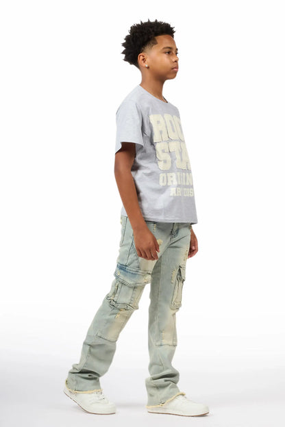 Boys Adalee Blue Stacked Flare Jean