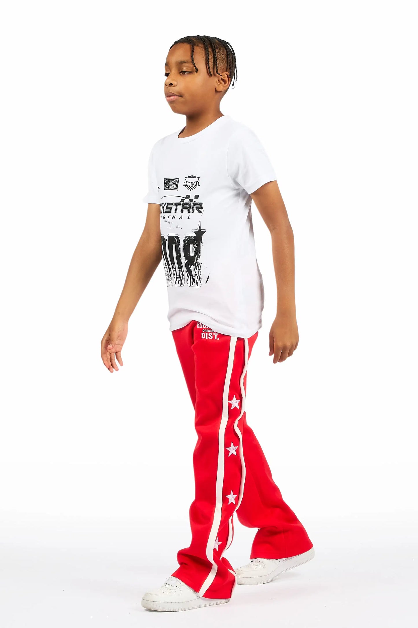 Boys Arkady Red Stacked Flare Track Pant