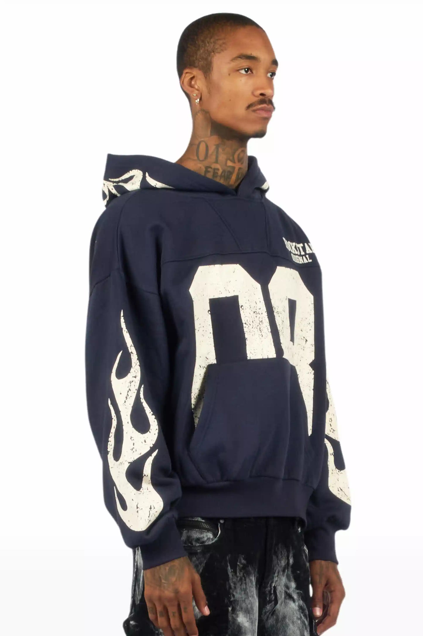 Aubin Navy Boxy Crop Hoodie