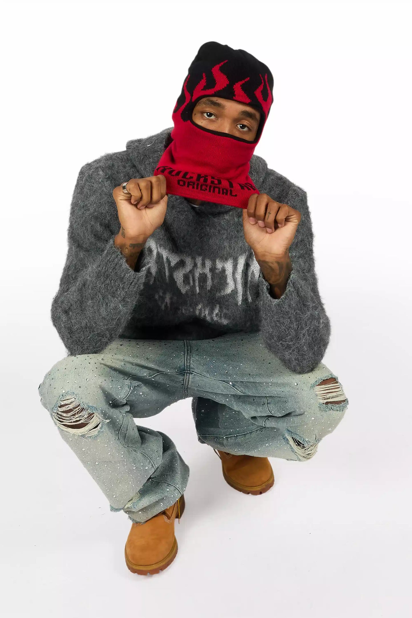 Andros Reflected Grey Graphic Knitted Hoodie