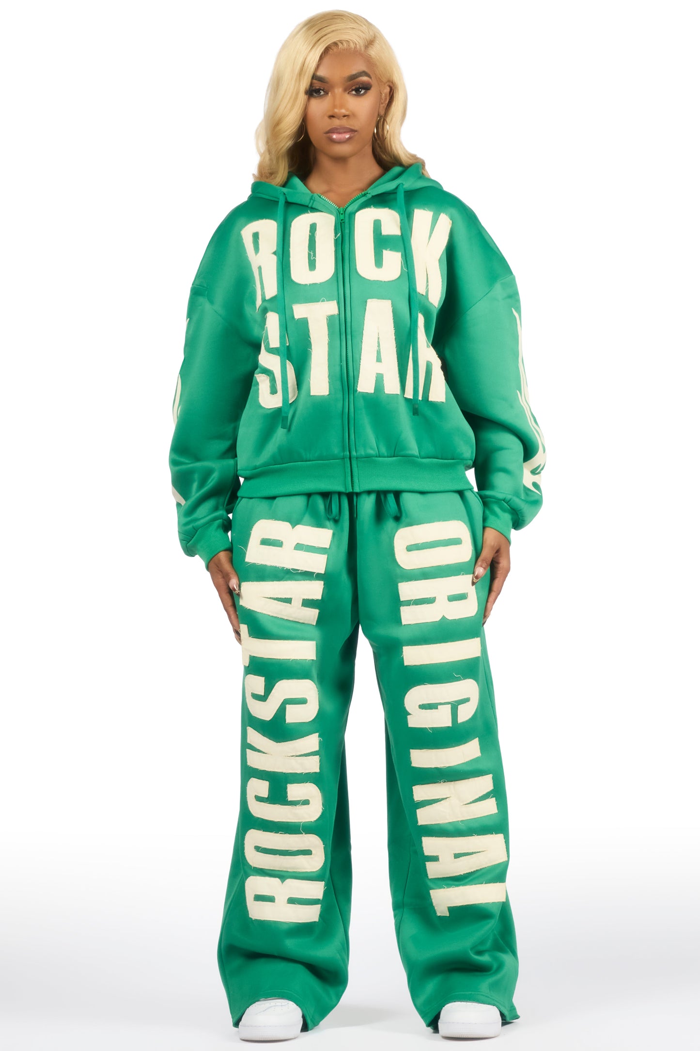 Ashira Green Baggy Fit Zip Up Track Set