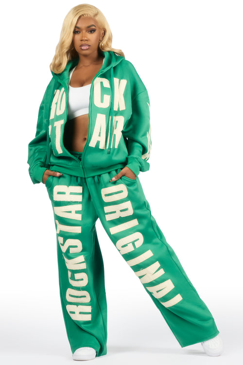 Ashira Green Baggy Fit Zip Up Track Set