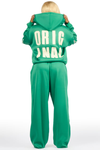 Ashira Green Baggy Fit Zip Up Track Set