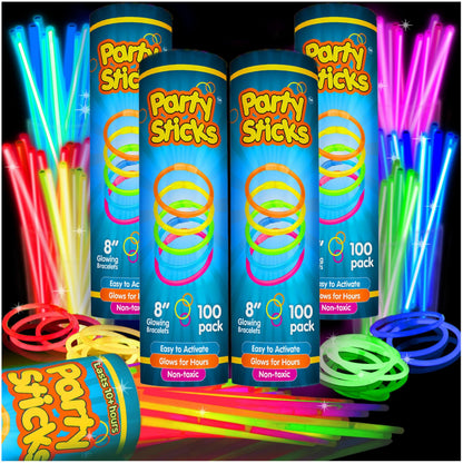Glow Sticks Bulk Party Favors 400pk - 8” Glow in the Dark Party Supplies Light Sticks Neon Party Glow Necklaces and Bracelets for Kids or Adults