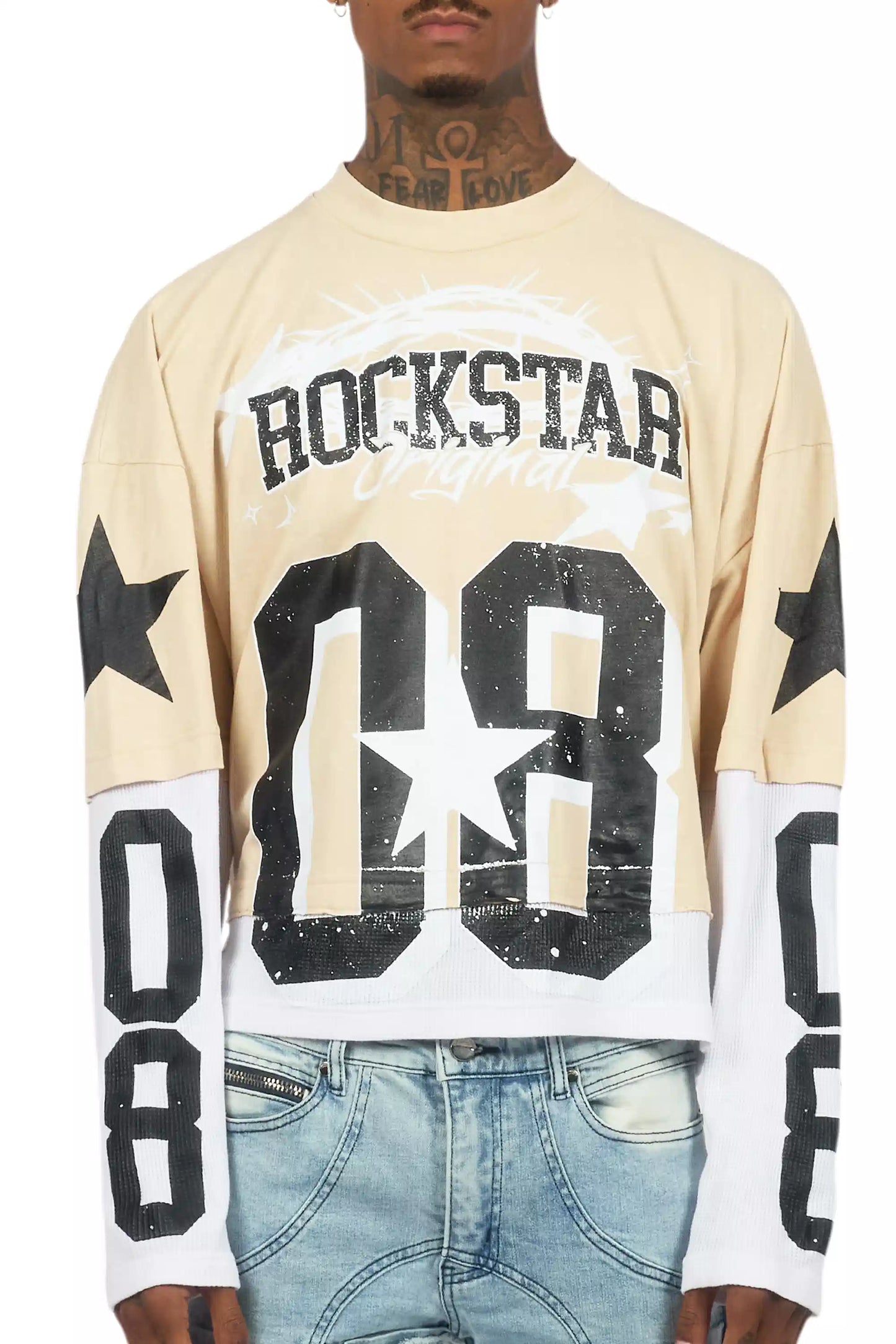 Allstar Beige/Black Boxy Crop Double Layer Tee