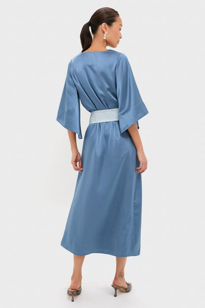 Blue Satin Emiliana Maxi Dress