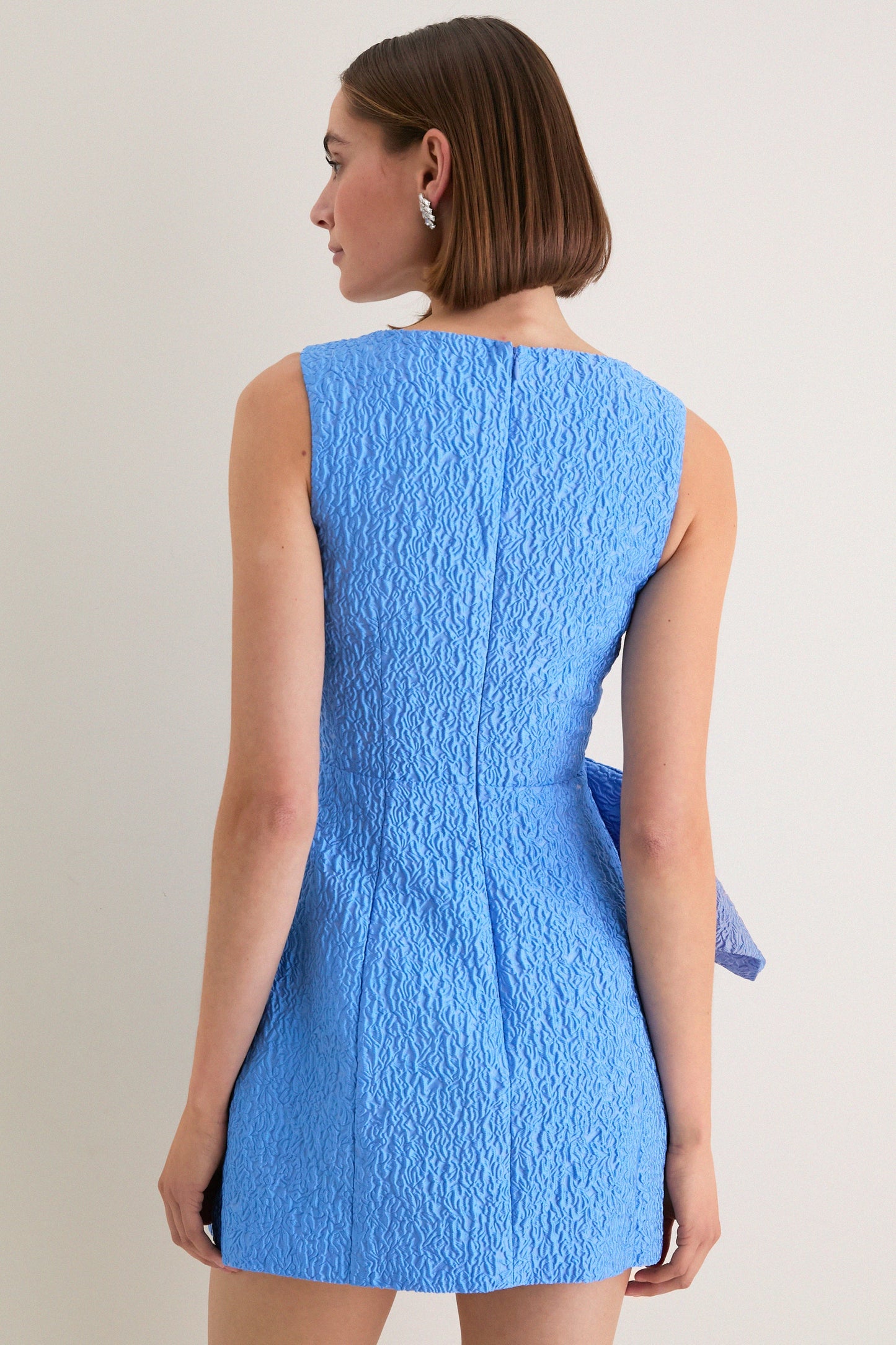 Blue Jacquard Briallen Bow Mini Dress